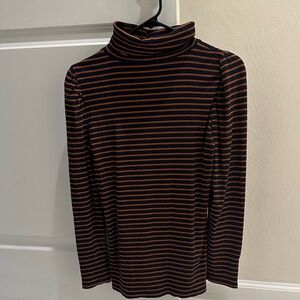 Talbots Striped Black and Brown Turtleneck Top